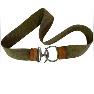 Women’s belt, Olive Green with genuine leather accents! Silver/tone buckles .